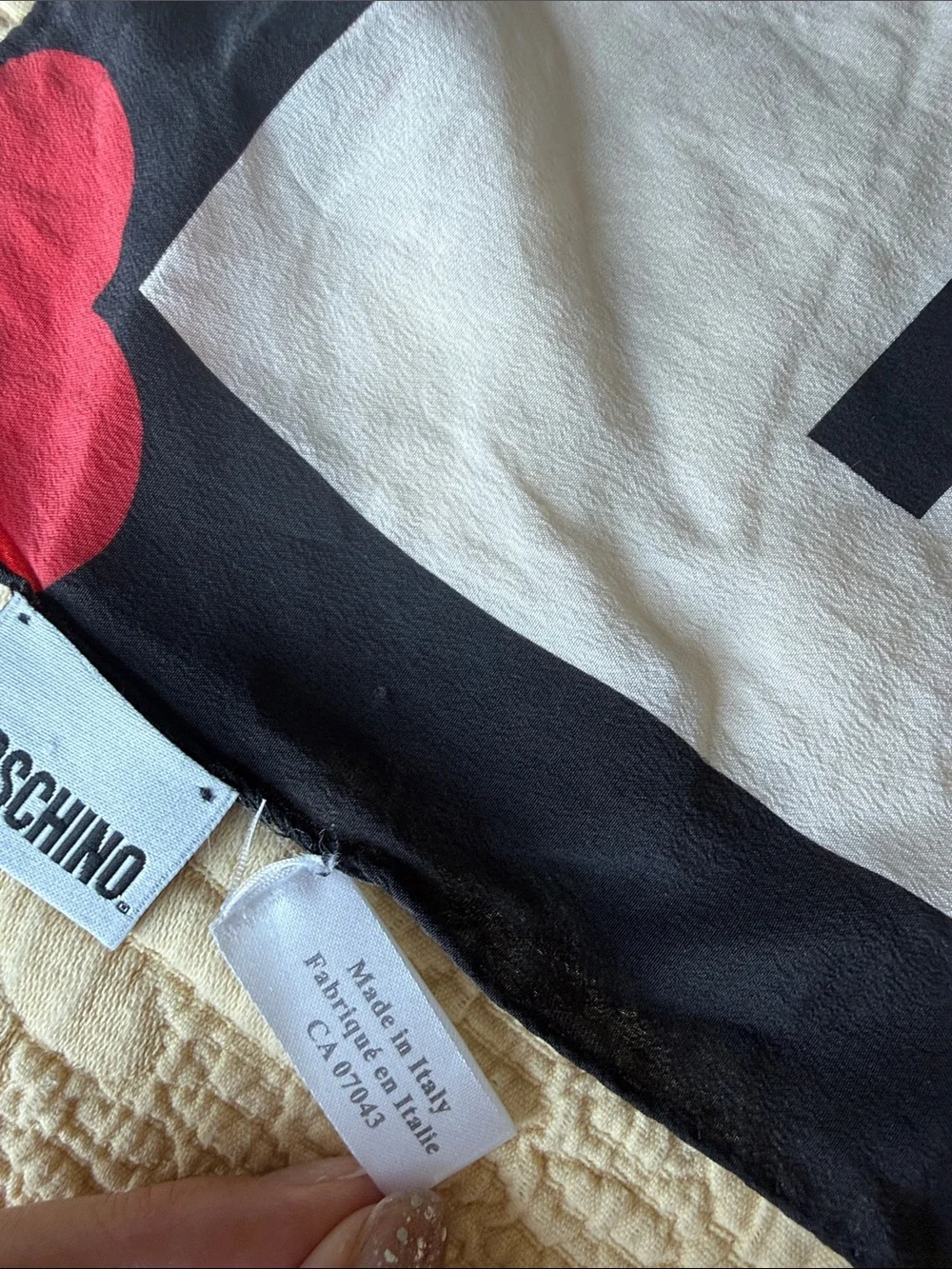 Moschino White, Red & Brown Bear Heart Logo scarf